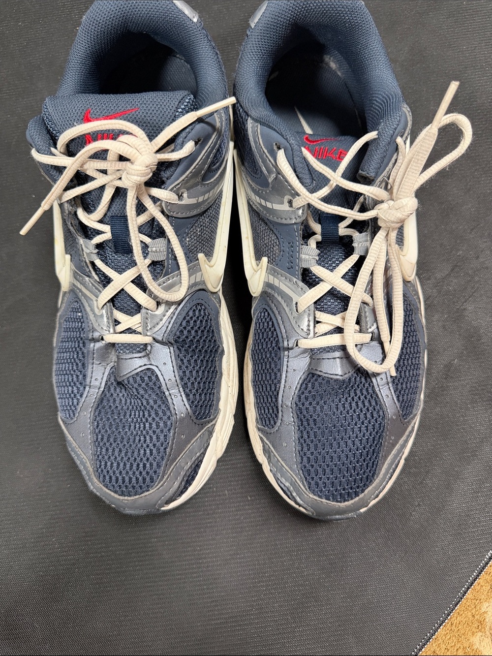 Nike Navy and Gray Athletic Sneakers with Red Logo